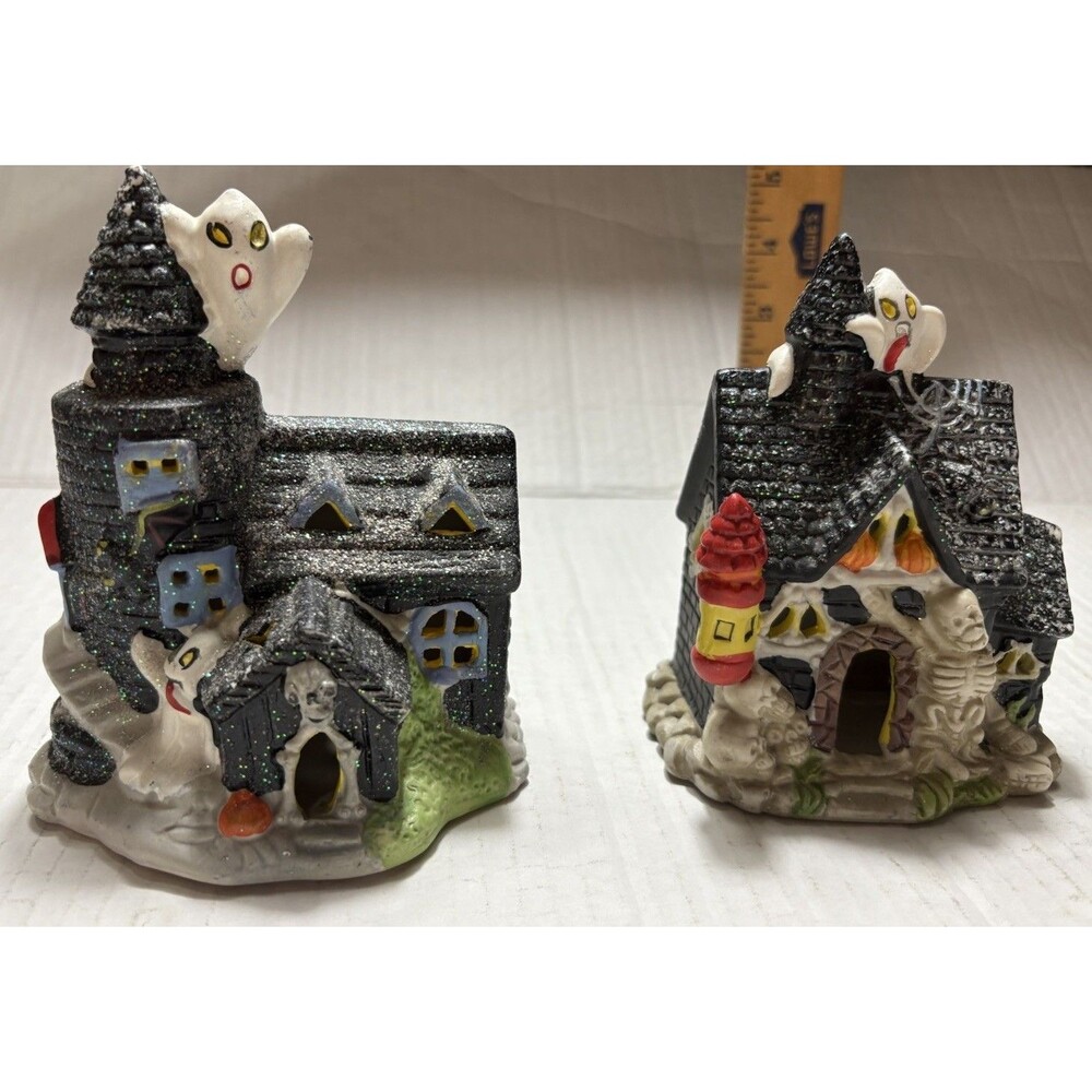 K’s Collection Halloween Haunted House Ghost Figurines Glitter Set of 2